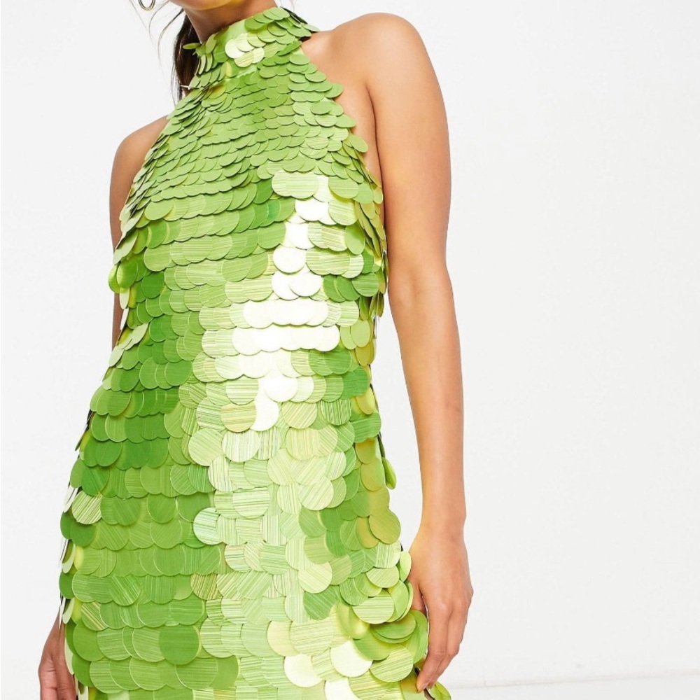 ASOS disc sequin Green Halter Dress